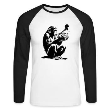 Monkey Orchestra Trumpet Street Art Banksy Stylelet - Unisex Long Sleeve Baseball T-Shirt - white/black - Front - Nik (191cm)