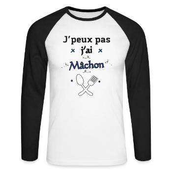 J Peux pas j ai Mâchon noir - T-shirt baseball manches longues Homme - blanc/noir - Devant - Nik (191cm)