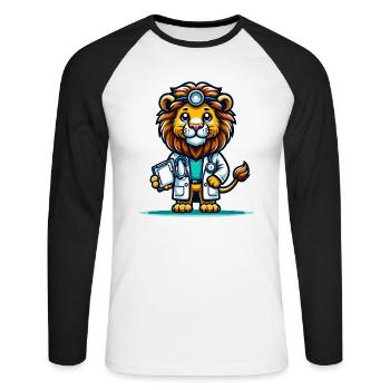 Cute Lion Doctor - Unisex Long Sleeve Baseball T-Shirt - white/black - Front - Nik (191cm)