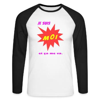 Je suis moi et ça me va - T-shirt baseball manches longues Homme - blanc/noir - Devant - Nik (191cm)