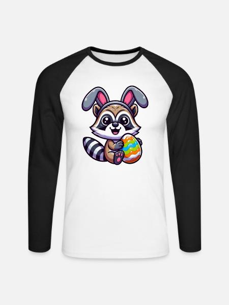Oster-Waschbär in Ei-Verkleidung Cartoon - Unisex Baseballshirt langarm - Weiß/Schwarz
