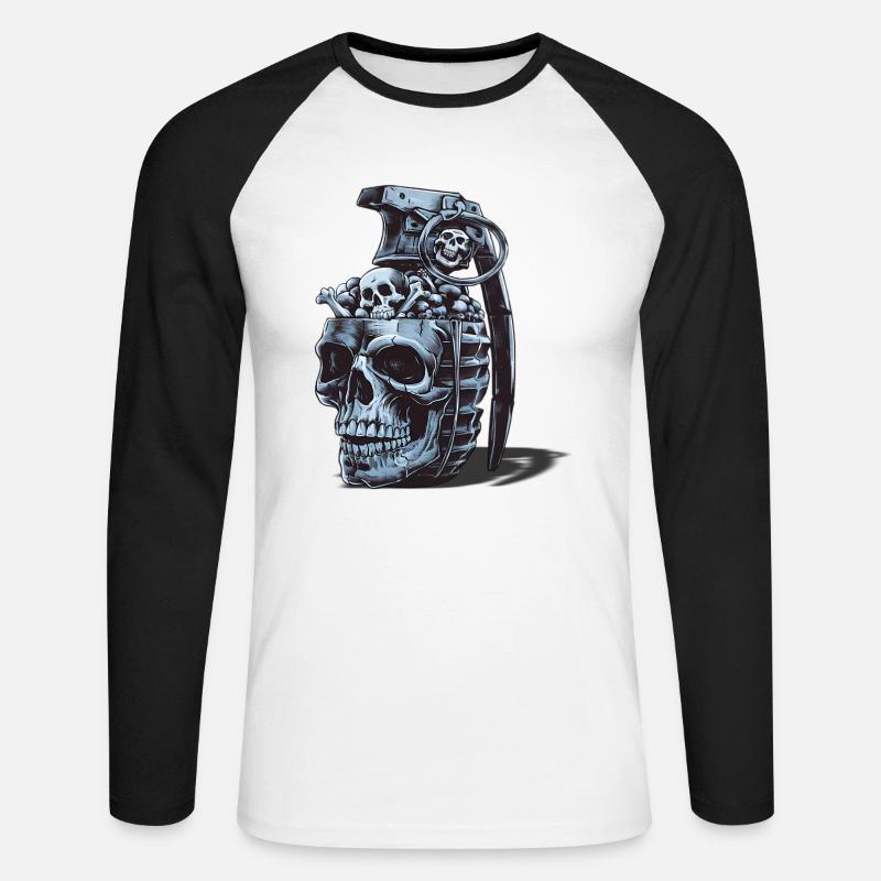 Design der Skelettgranate - Unisex Baseballshirt langarm - Weiß/Schwarz