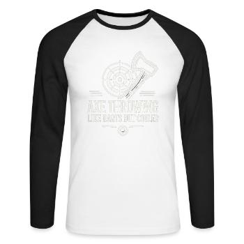 Axtwerfen wie Darts, aber cooler - Unisex Baseballshirt langarm - Weiß/Schwarz - Vorne - Nik (191cm)