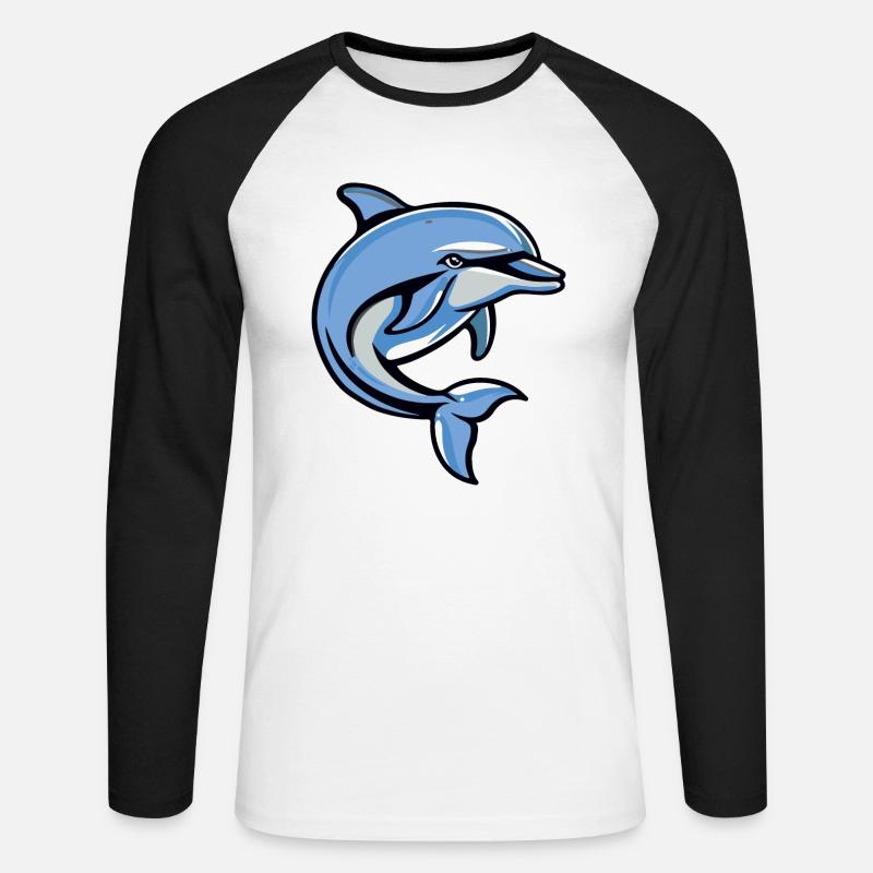 delfin comic - Unisex Baseballshirt langarm - Weiß/Schwarz