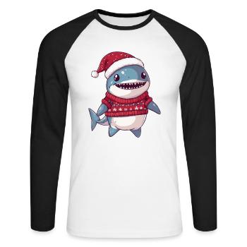Bande dessinée de Noël requin - T-shirt baseball manches longues Homme - blanc/noir - Devant - Nik (191cm)