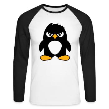 Pinguin guckt ernst böse gefährlicher cooler Blick - Unisex Long Sleeve Baseball T-Shirt - white/black - Front - Nik (191cm)