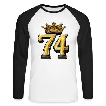 74 Zahl Krone - Unisex Baseballshirt langarm - Weiß/Schwarz - Vorne - Nik (191cm)