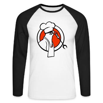 Oiseau griller des saucisses griller délicieusement manger des saucisses - T-shirt baseball manches longues Homme - blanc/noir - Devant - Nik (191cm)