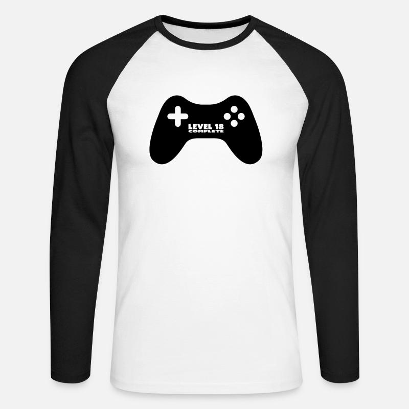 Level 18 Complete - Gamepad - Player - Unisex Long Sleeve Baseball T-Shirt - white/black