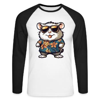 Hamster Comic Urlaub - Unisex Baseballshirt langarm - Weiß/Schwarz - Vorne - Nik (191cm)