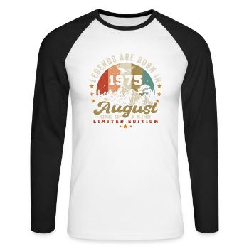 Legends were born in August 1975 August 1975 - Unisex Long Sleeve Baseball T-Shirt - white/black - Front - Nik (191cm)