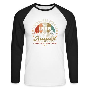 Legenden wurden im August 1959 geboren 1959 August - Unisex Baseballshirt langarm - Weiß/Schwarz - Vorne - Nik (191cm)