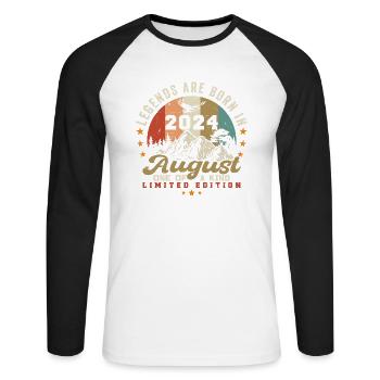 Legends were born in August 2024 August 2024 - Unisex Long Sleeve Baseball T-Shirt - white/black - Front - Nik (191cm)