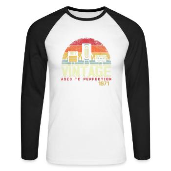 Vintage 1971 Gift - Unisex Long Sleeve Baseball T-Shirt - white/black - Front - Nik (191cm)