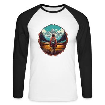 Wandern in den Bergen und frischer Bergluft - Unisex Baseballshirt langarm - Weiß/Schwarz - Vorne - Nik (191cm)
