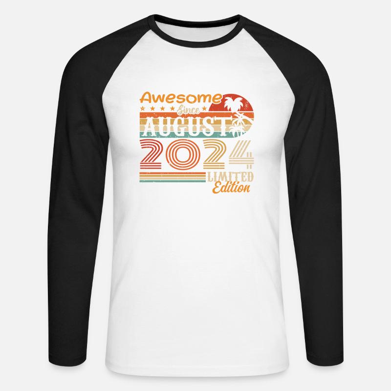2024 August Geschenkidee August 2024 - Unisex Baseballshirt langarm - Weiß/Schwarz