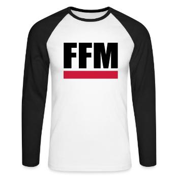 FFM - Frankfurt am Main - Unisex Baseballshirt langarm - Weiß/Schwarz - Vorne - Nik (191cm)