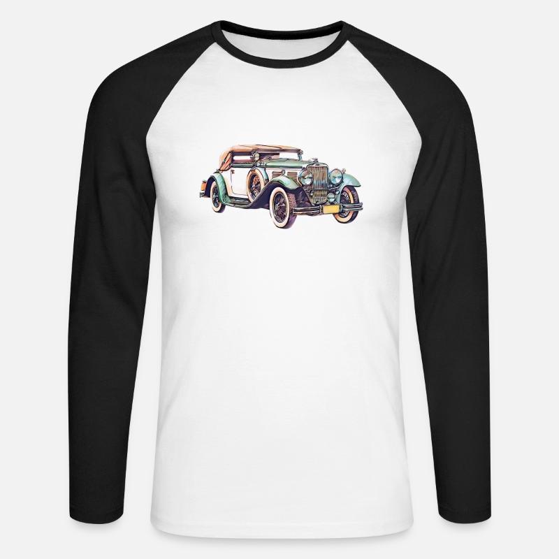 Oldtimer Auto - Unisex Baseballshirt langarm - Weiß/Schwarz