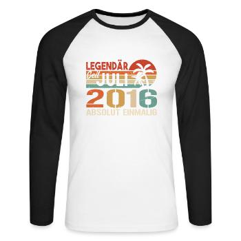 2016 Juli Geboren im Juli 2016 - Unisex Baseballshirt langarm - Weiß/Schwarz - Vorne - Nik (191cm)