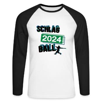Schlagball Spieler Team Turnier Mannschaft in 2024 - Unisex Baseballshirt langarm - Weiß/Schwarz - Vorne - Nik (191cm)