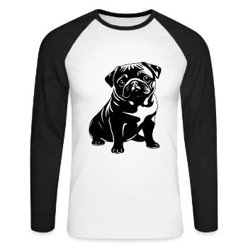 Mops Pug - Pet Dog Sticker - Unisex Baseballshirt langarm - Weiß/Schwarz - Vorne - Nik (191cm)
