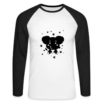 Petit éléphant - Animaux de zoo - Amoureux des animaux - T-shirt baseball manches longues Homme - blanc/noir - Devant - Nik (191cm)