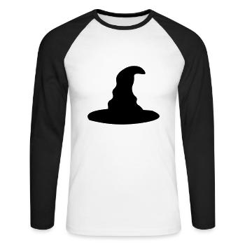 Hexenhut - Hexe / witch hat - witch - Halloween - Unisex Baseballshirt langarm - Weiß/Schwarz - Vorne - Nik (191cm)