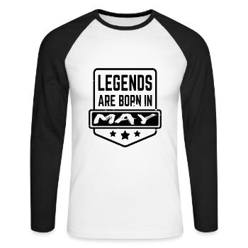 Legends are born in May - Unisex Baseballshirt langarm - Weiß/Schwarz - Vorne - Nik (191cm)
