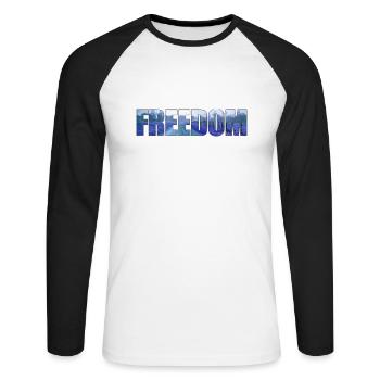 Freedom - Unisex Baseballshirt langarm - Weiß/Schwarz - Vorne - Nik (191cm)