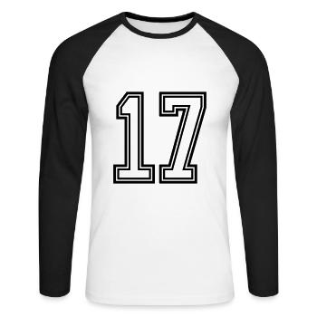 17 Symbole numérique - T-shirt baseball manches longues Homme - blanc/noir - Devant - Nik (191cm)