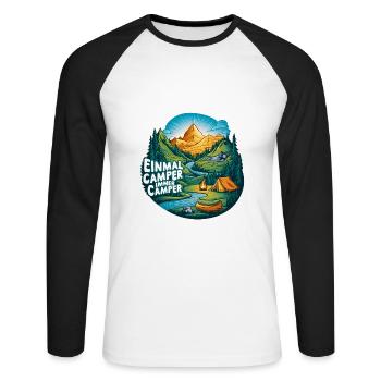 Einmal Camper immer Camper Naturerlebnis pur - Unisex Baseballshirt langarm - Weiß/Schwarz - Vorne - Nik (191cm)