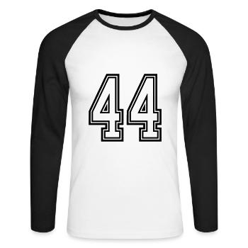 44 Zahl symbol - Unisex Baseballshirt langarm - Weiß/Schwarz - Vorne - Nik (191cm)