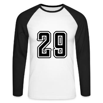 29 Zahl symbol - Unisex Baseballshirt langarm - Weiß/Schwarz - Vorne - Nik (191cm)