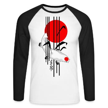 Bamboo Design - Nishikigoi - Koi Fish 5 - Unisex Baseballshirt langarm - Weiß/Schwarz - Vorne - Nik (191cm)