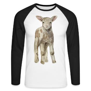 Mouton bébé - T-shirt baseball manches longues Homme - blanc/noir - Devant - Nik (191cm)