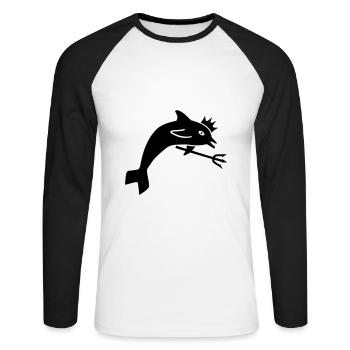 ★ couleurs de conception modifiables ★ dauphin, couronne, trident - T-shirt baseball manches longues Homme - blanc/noir - Devant - Nik (191cm)