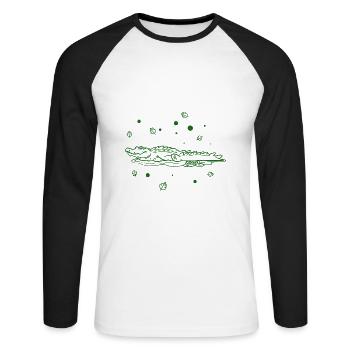 Krokodil - Unisex Baseballshirt langarm - Weiß/Schwarz - Vorne - Nik (191cm)