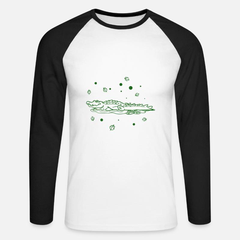 Krokodil - Unisex Baseballshirt langarm - Weiß/Schwarz