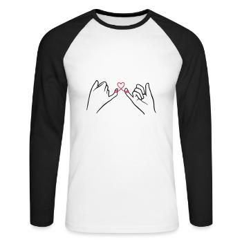 Deux mains avec boucle de coeur, Saint Valentin, amour - T-shirt baseball manches longues Homme - blanc/noir - Devant - Nik (191cm)