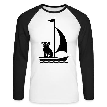 Mops im Boot Silhouette Segeln Minimalistisch - Unisex Baseballshirt langarm - Weiß/Schwarz - Vorne - Nik (191cm)