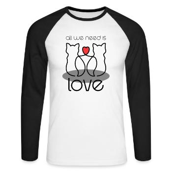 Motiv Süße Katzen mit Herz Form und Spruch - Unisex Baseballshirt langarm - Weiß/Schwarz - Vorne - Nik (191cm)