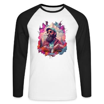 Wandern in den Bergen - Unisex Baseballshirt langarm - Weiß/Schwarz - Vorne - Nik (191cm)