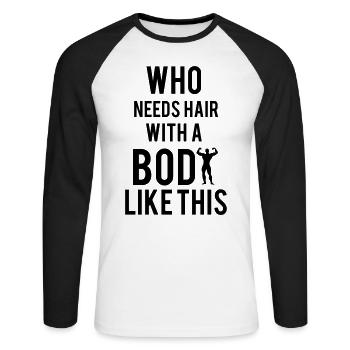 Bodybuilding - Unisex Long Sleeve Baseball T-Shirt - white/black - Front - Nik (191cm)
