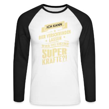 Superkräfte Bier verschwinden lassen - - Unisex Baseballshirt langarm - Weiß/Schwarz - Vorne - Nik (191cm)