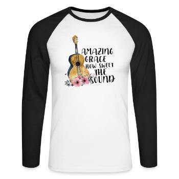 Amazing Grace How Sweet The Sound - T-shirt baseball manches longues Homme - blanc/noir - Devant - Nik (191cm)