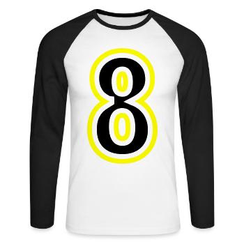 8 Nombre Collège - T-shirt baseball manches longues Homme - blanc/noir - Devant - Nik (191cm)