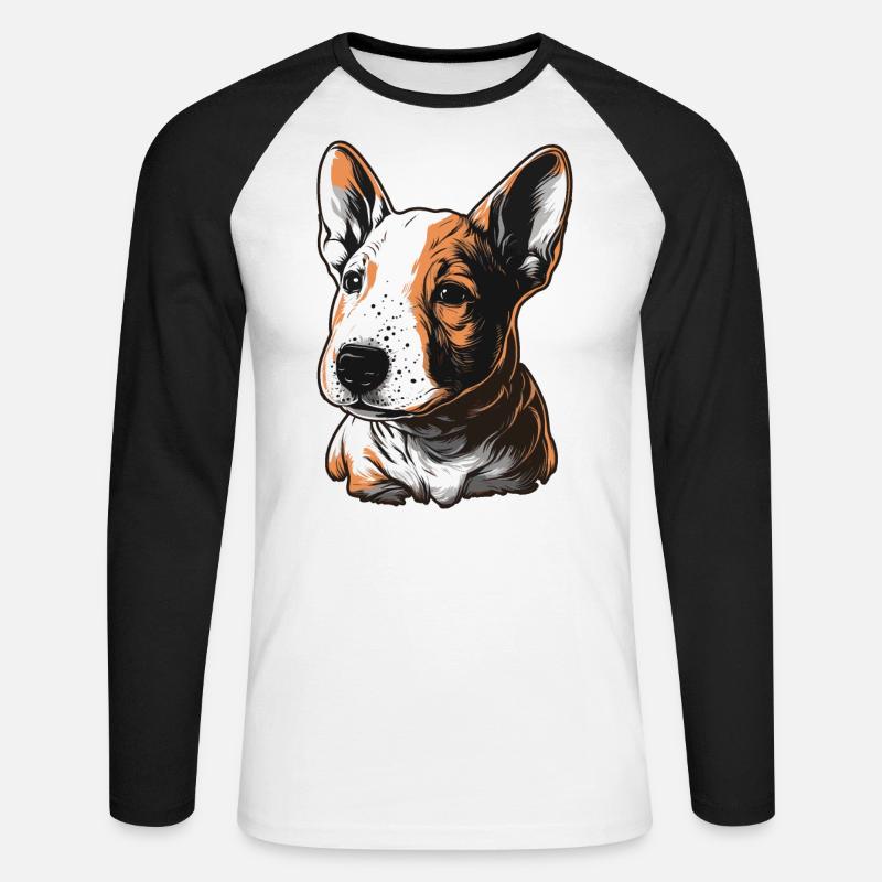 Bullterrier Welpe - Unisex Baseballshirt langarm - Weiß/Schwarz