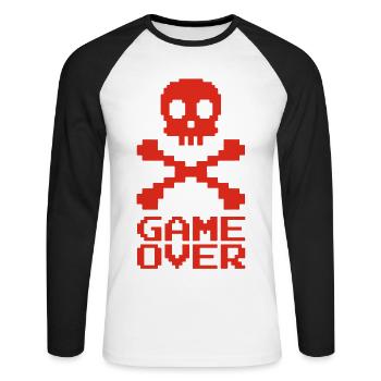 Fin de partie (rouge) - T-shirt baseball manches longues Homme - blanc/noir - Devant - Nik (191cm)