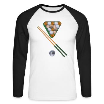 billard,planeten,planet,erde,spiel - Unisex Baseballshirt langarm - Weiß/Schwarz - Vorne - Nik (191cm)