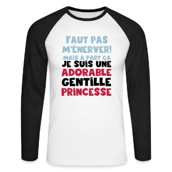 une adorable gentille princesse - T-shirt baseball manches longues Homme - blanc/noir - Devant - Nik (191cm)